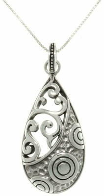Jewelry Trends Sterling Silver Mixed Texture Teardrop Pendant Necklace