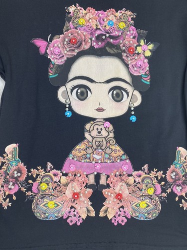 Women’s Blouse Short-sleeves Shirt, 3D Decorated With Glitter Size 3XL Black 094 - Picture 2 of 3