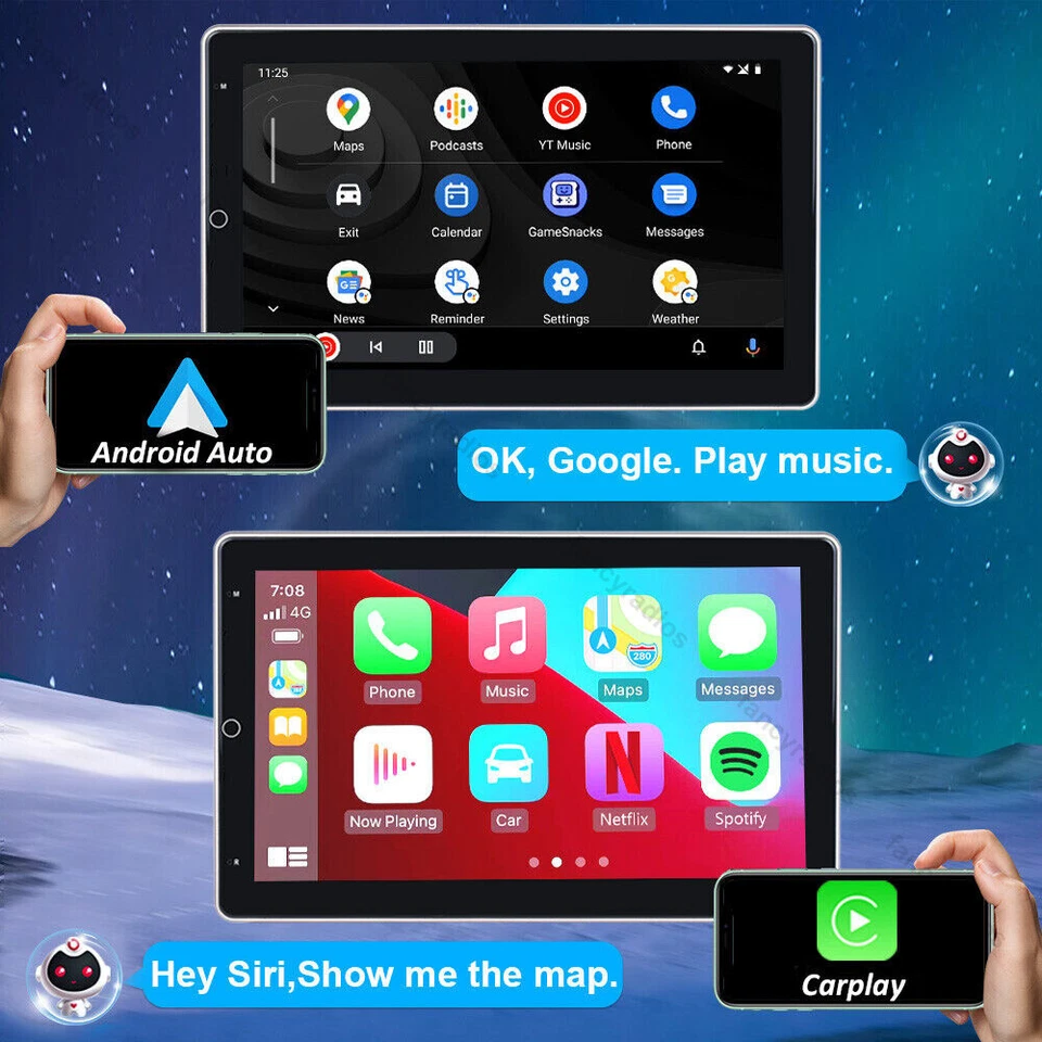 2DIN 10.1" Rotatable 4+64GB Car Stereo Radio Android 13 Touch Screen GPS CarPlay - Image 4 of 4