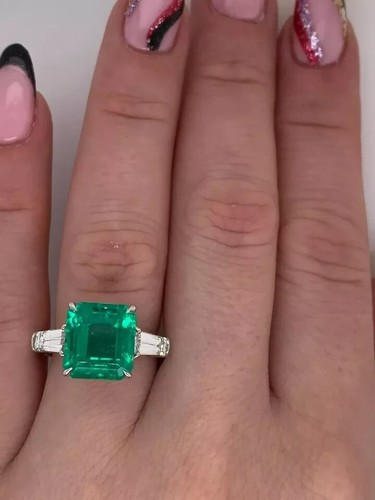 Natural 4.25 Ctw Verde Colombia Esmeralda 925 Plata de Ley Anillo de Compromiso - Imagen 6 de 7