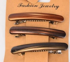 3 Hair Barrettes 2.5" x 3/8" wide 3 wood brushed tones Secure French Clasp Short