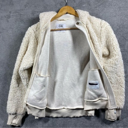 Athleta Jacket Girls Size 12 So Snug Cream Long Sleeve Sherpa Thumbholes - Picture 5 of 11
