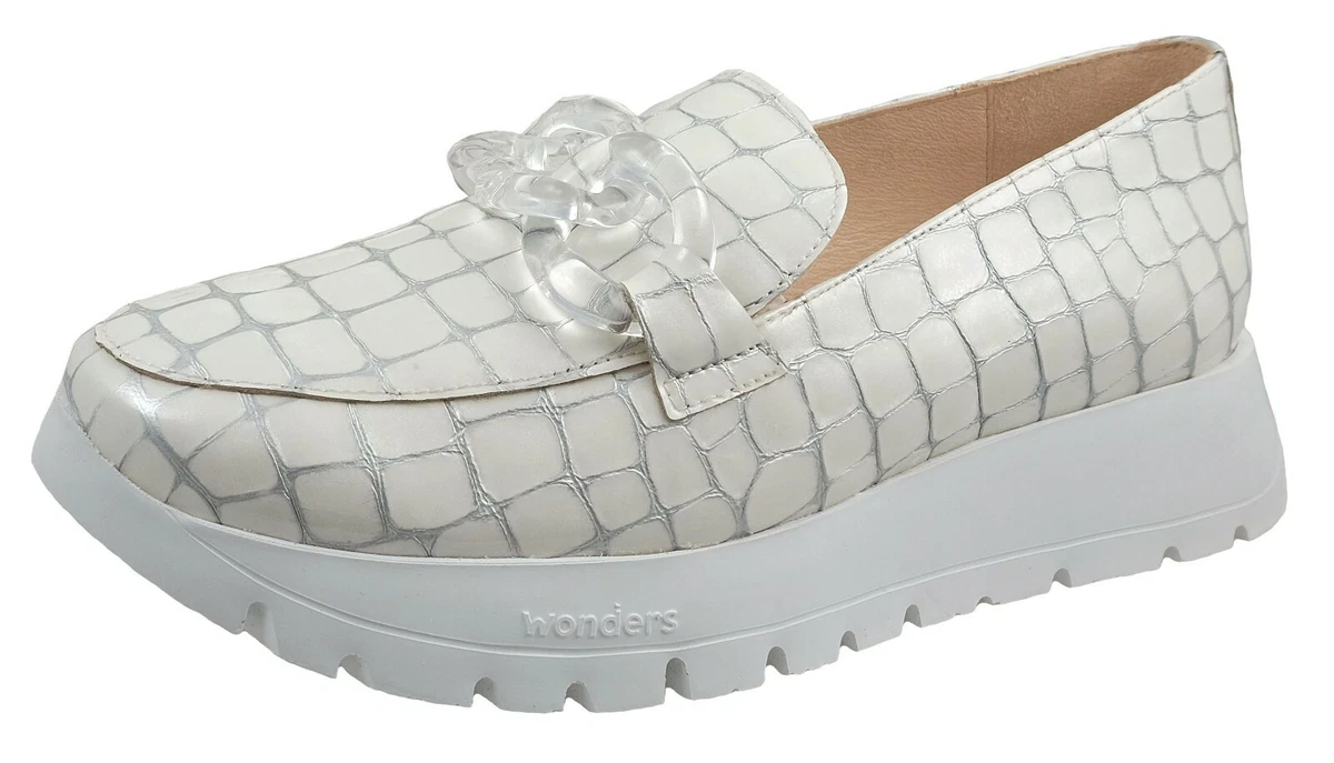 Wonders Chaussures Femme Mocassins Cuir Verni Plateforme Blanc A
