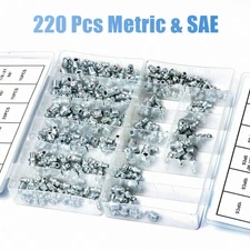 220PCS SAE & Metric Grease Nipple Assortment Kit, Hydraulic Grease Fittings Sets