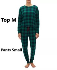 GAP GapBody Women's 2-Pc. Long-Sleeve Jogger Pajamas Set - Plaid - Top M/Pant S