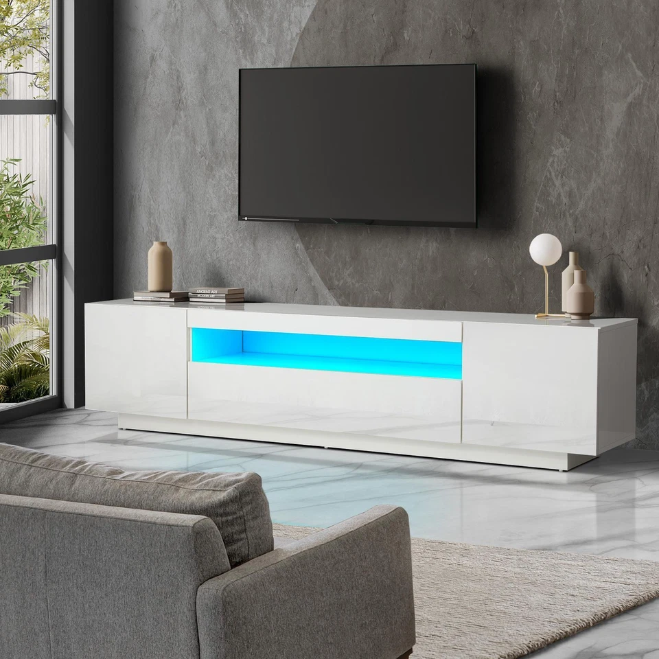 Oikiture TV Unit Entertainment Unit TV Cabinet Stand LED Gloss 180CM Black White