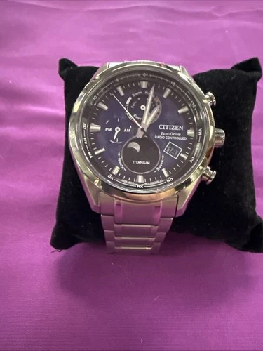 Citizen Tsuki-Yomi A-T 43mm Blue Dial Moonphase Titanium Men's Wristwatch