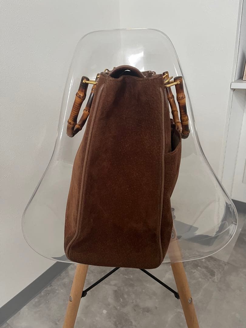 GUCCI Vintage Bamboo Suede Tote Bag Brown Leather Excellent Condition thumbnail 4