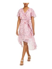 BAR III Womens Pink Short Sleeve Below The Knee Fit + Flare Evening Dress XS