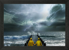 landscape sea storm couple Framed Wall Art Poster Canvas Print Picture