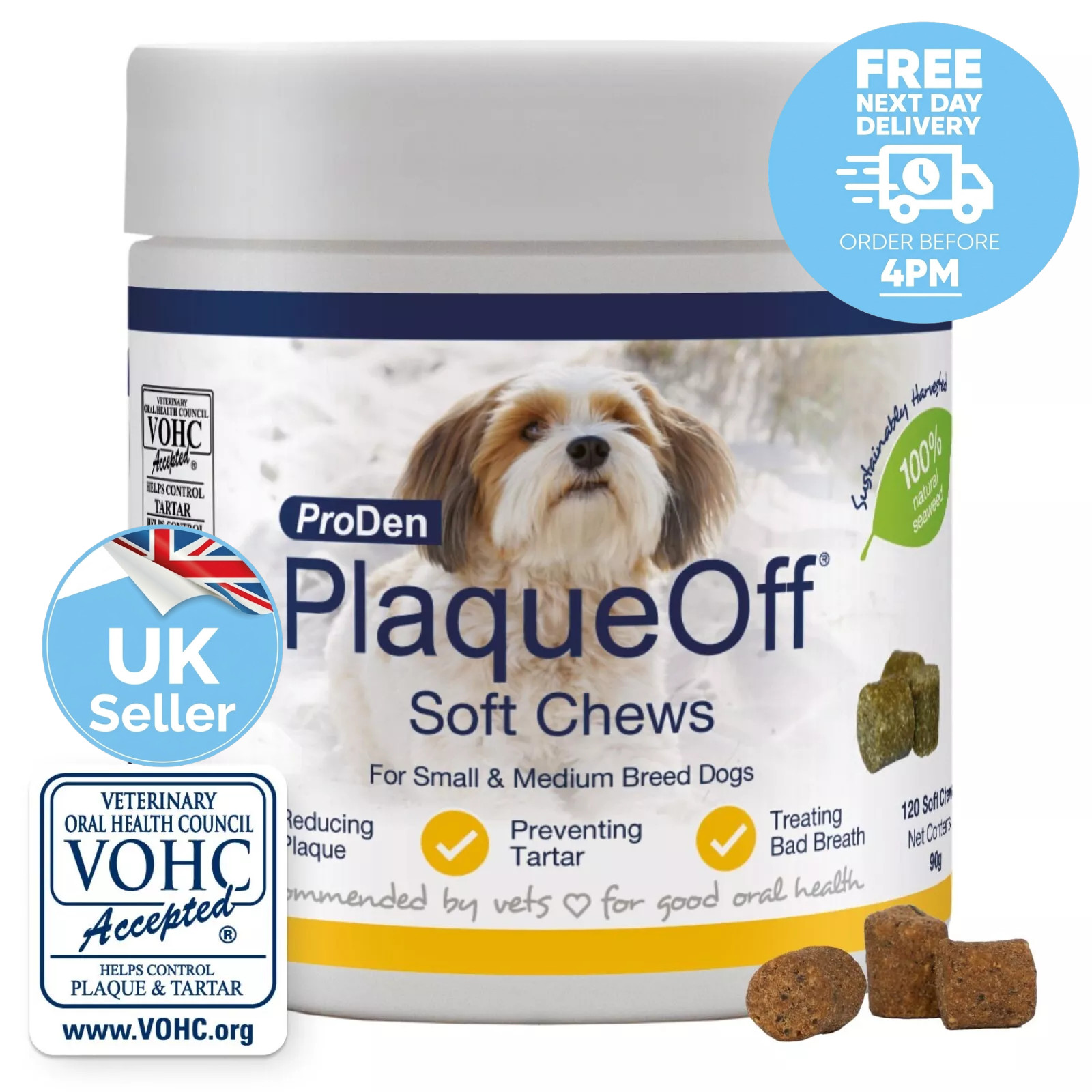 Dental PlaqueOff Soft Chews for Small Dogs Removes Plaque Tartar and Bad Breath
