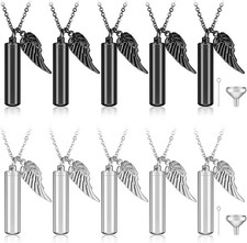 10 Pieces Urn Necklace for Ashes Cylinder Cremation Jewelry with Angel Wing Cha
