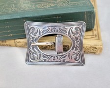Vintage Sterling Front Victorian Style Scrolling Designs Belt Buckle