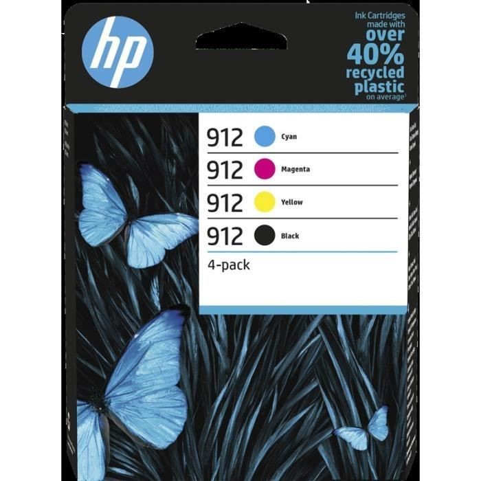 Cartouches d'encre HP 912 noir et couleur Pack de 4 authentiques 6ZC74A