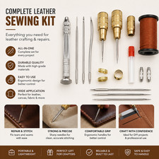 Leather Sewing Kit Waxed Thread Needles Awl Set for Hand Stitching DIY Craft