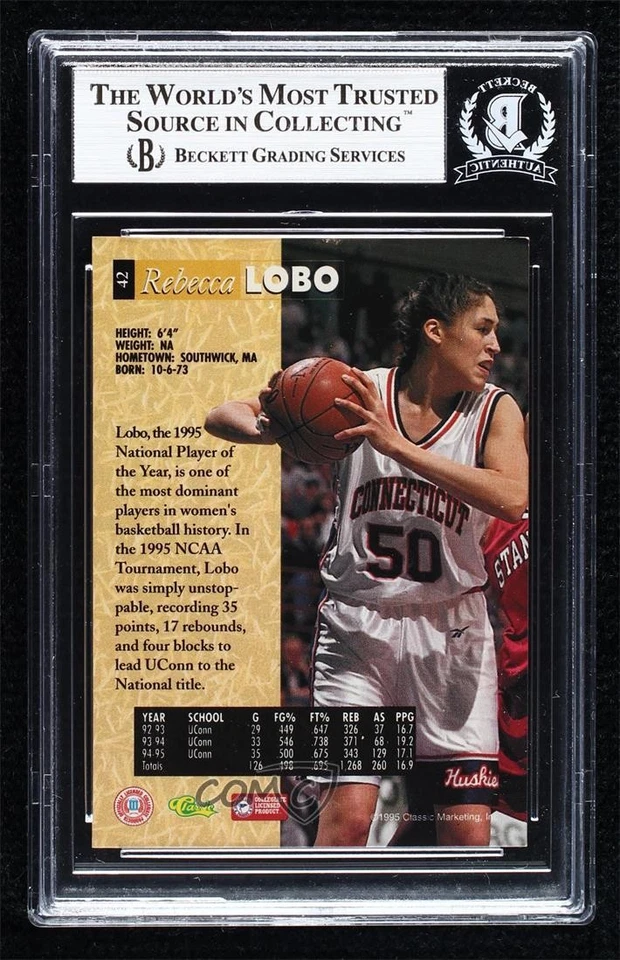 BAS 1995 Classic 5 Sport Rebecca Lobo #42 BGS Authentic Auto HOF - Image 2 of 2