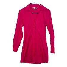 Urban Outfitters Hot Pink Long Sleeve Mini Dress Womens XS Barbie Core Collared