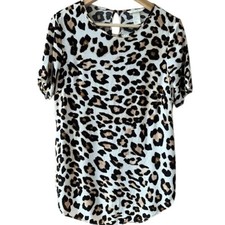 H M Leopard Print Short Sleeve Blouse Cheetah Print Top Animal Print Tunic