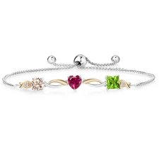 925 Silver and 10K Yellow Gold Peach Morganite Created Ruby Peridot and Lab