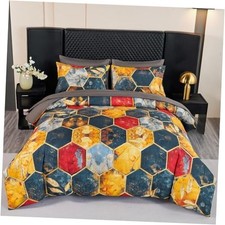 7Pcs Grey Gold Marble King Size Bed in A Bag Geometric King 7Pcs Gray Gold