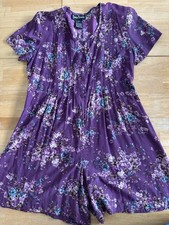 Woman’s Jamie Brooke  100% Rayon Vintage L Romper Floral  Shoulder Pads Buttons