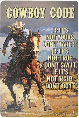 Cowboy Metal Tin Sign,Cowboy Riding Horse Cowboy Code,Tin Sign for Farm Villa...