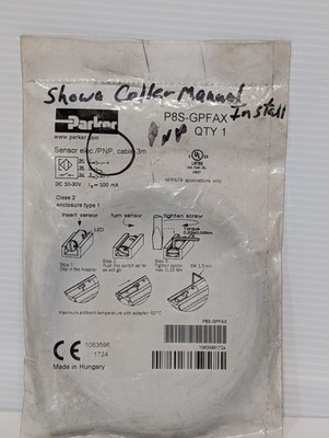 Parker Pneumatic P8S-GPFAX Industrial Electric Sensor (PNP) Actuator Cable, 3m