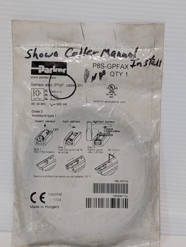 Parker Pneumatic P8S-GPFAX Industrial Electric Sensor (PNP) Actuator Cable, 3m