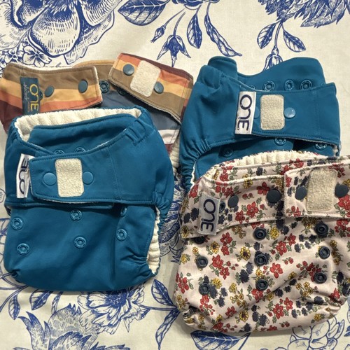 4 O.N.E. by GroVia One Size Fits Most Cloth Diaper Covers Blue Multicolor Snaps