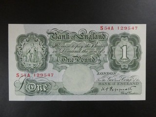 NICE 1948 PEPPIATT (GB/ENGLAND) £1 BANKNOTE ORIGINAL aUNC S54A FIRST SERIES