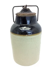 Antique Old March 1 1892 April 16 30 Salt Glaze Brown White Lidded Crock w/ Top