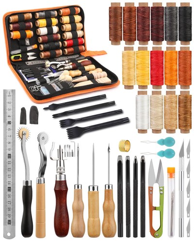 Leather Working Tools Kit Practical Craft with Waxed Thread Groover Awl