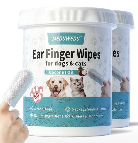 Ear Cleaner Finger Wipes 120 Counts, Ear Cleaner, Grooming Kit Care Dogs, Cats