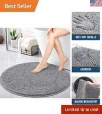 Ultra-Soft Grey Chenille Bath Rug - 30-Inch Round, Absorbent Fade-Resistant