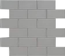 Ackland AKM-G-2X4SW-CA 12" x 12" Glass Brick Wall Mosaic Tile - - Taviro Gris