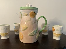 Vintage Napco 1961 Good Morning Citrus Juice Pitcher with Reamer & 4 Cups 5352