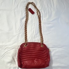 Red Quilted Shoulder Bag Chain Strap Gold Hardware Bag Charm Classic