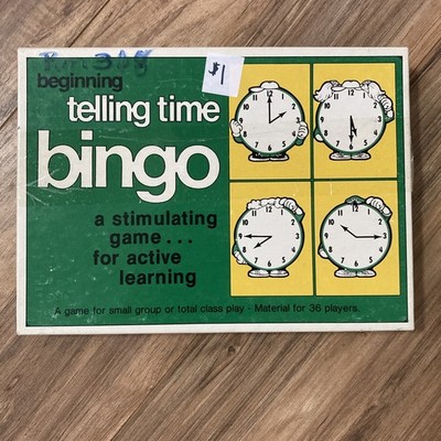 1977 Game Beginning Telling Time Bingo.