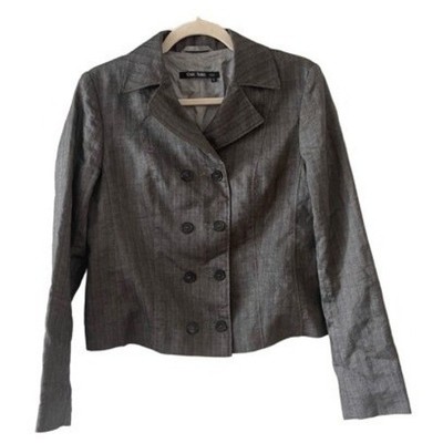 B2 Marc Aurel Double Breasted Blazer Jacket Gray Linen Cotton Blend Size 36