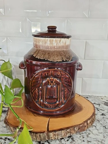 McCoy Bicentennial 1776 - 1976 Brown Drip Cookie Jar 7019 Milk Jug