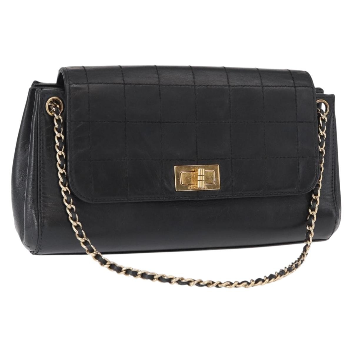 Chanel Chocolate Bar Accordion Reissue Flap Bag Quilted Lambskin Black Leather Shoulder Bag Bag (Pre-Owned)