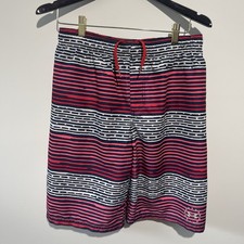 Under Armour YXL Swim Trunks Red White Blue Drawstring Built In Underwear