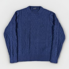 J. Crew Sweater Mens XL Blue Cotton Cable Knit Fisherman Crewneck Grandpa