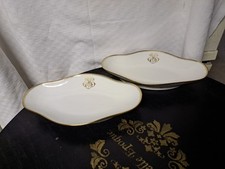 2 RAVIERS BLANCS  DORURES MONOGRAMME VIGNAUD LIMOGES 