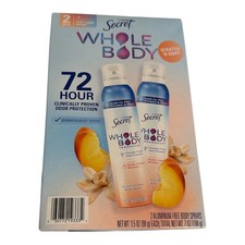   NEW   Secret Whole Body Deodorant Peach  Vanilla Scent, 3.5oz, 2 PACK Spray
