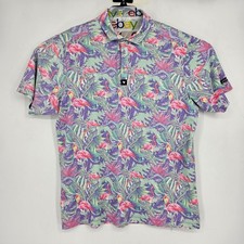 Bad Birdie Shirt Mens 2XL Polo Flamingos AOP Golf Performance Short Sleeve
