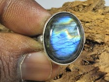 Natural Blue Labradorite Gemstone 925 Solid Sterling Silver Ring Size US-6