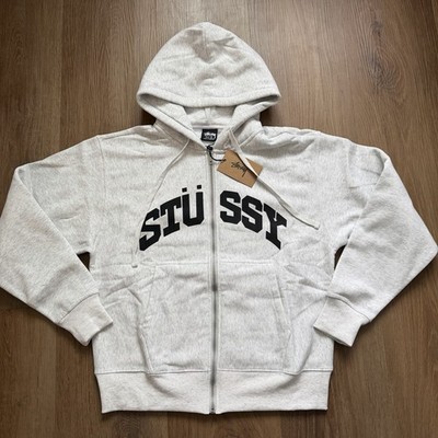 Stussy Grey Block Sport Men Grey Zip Up Hoodie Size L
