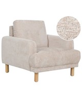 Sessel Bouclé Beige Mit Hohen Holzbeinen Armlehnen KnöPfe Retro Stil Tuve