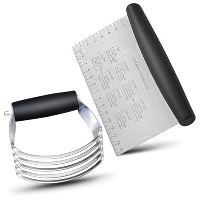 ALLTOP Stainless Steel Bench Scraper and Pastry Blender Cutter Set, Black